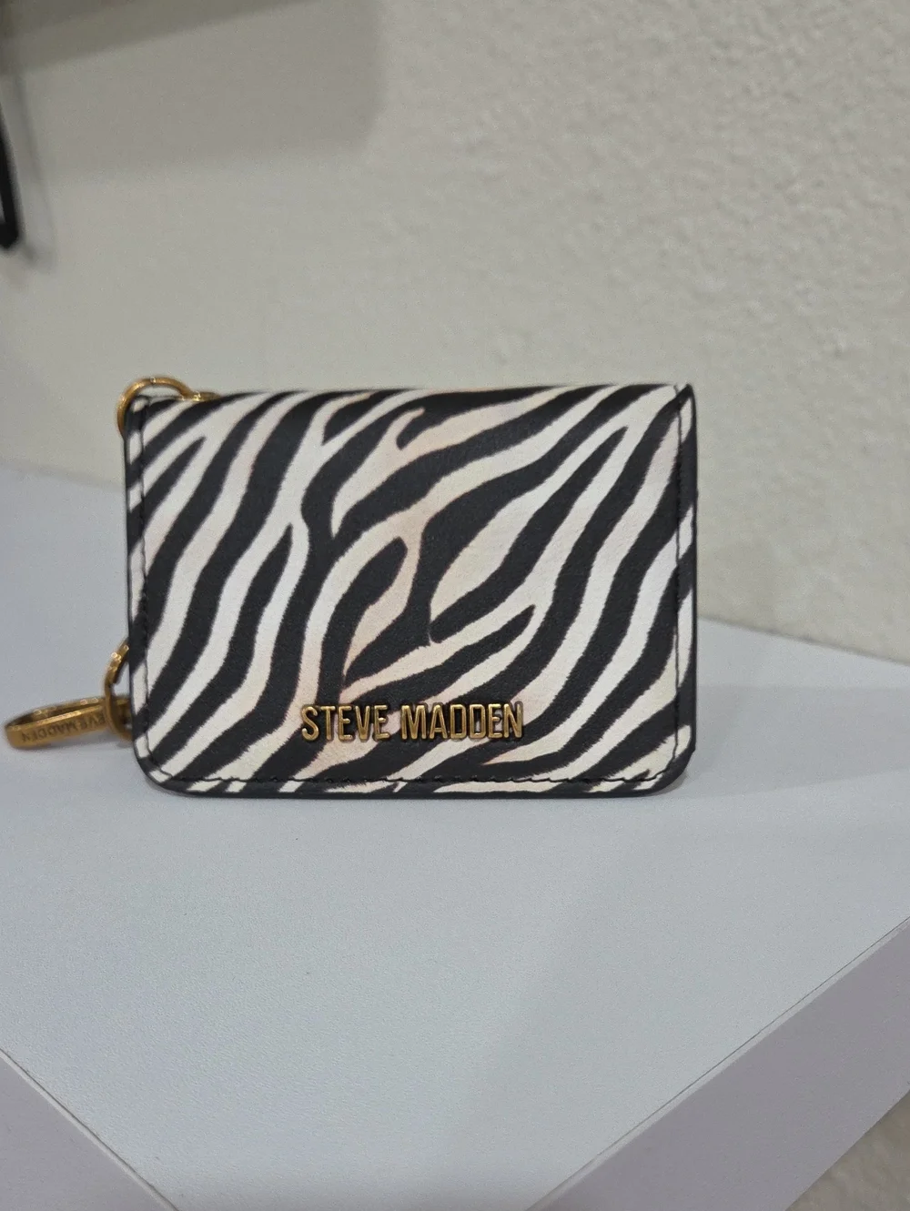 Steve Madden Zebra Card Holder Wallet - Black & White with Gold Hardware